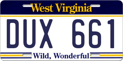 WV license plate DUX661