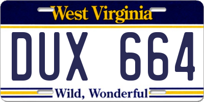 WV license plate DUX664