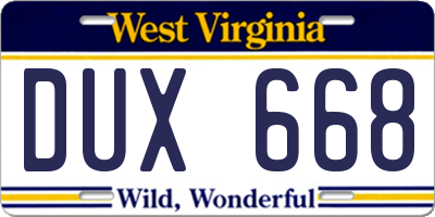 WV license plate DUX668