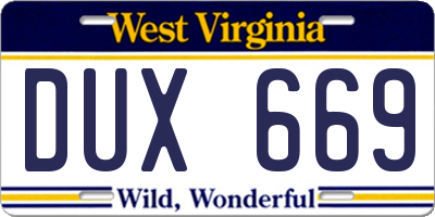WV license plate DUX669
