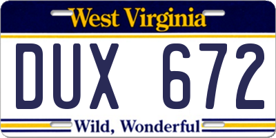 WV license plate DUX672