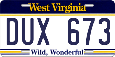 WV license plate DUX673