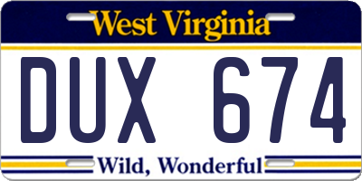 WV license plate DUX674