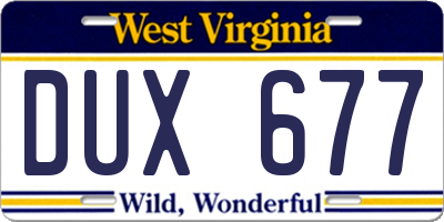 WV license plate DUX677