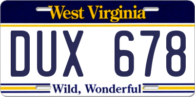 WV license plate DUX678