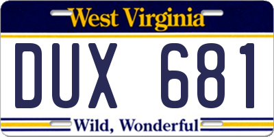 WV license plate DUX681