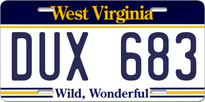 WV license plate DUX683