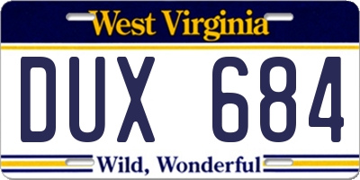 WV license plate DUX684