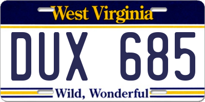 WV license plate DUX685