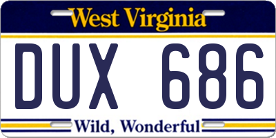 WV license plate DUX686