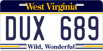 WV license plate DUX689