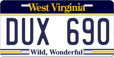 WV license plate DUX690