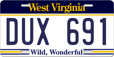 WV license plate DUX691