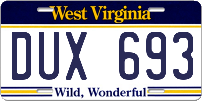 WV license plate DUX693