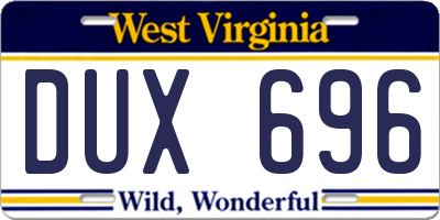WV license plate DUX696