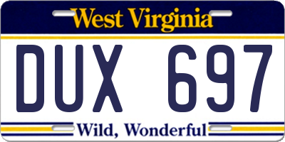 WV license plate DUX697