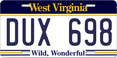WV license plate DUX698