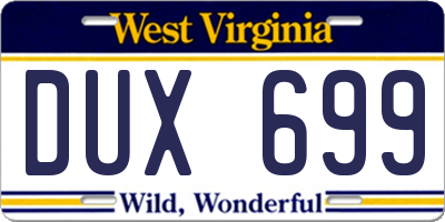 WV license plate DUX699