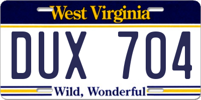 WV license plate DUX704