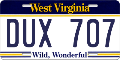 WV license plate DUX707