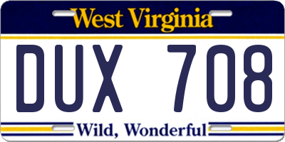 WV license plate DUX708