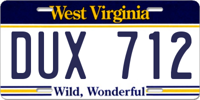 WV license plate DUX712