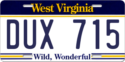 WV license plate DUX715
