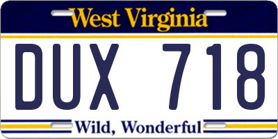 WV license plate DUX718