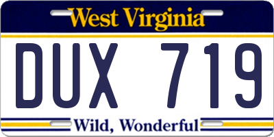 WV license plate DUX719