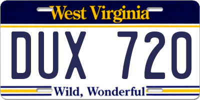 WV license plate DUX720