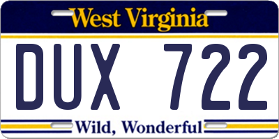 WV license plate DUX722