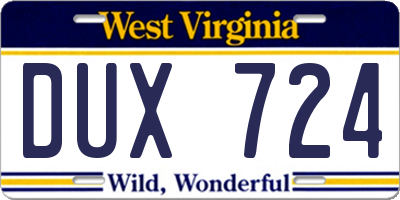 WV license plate DUX724