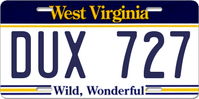 WV license plate DUX727