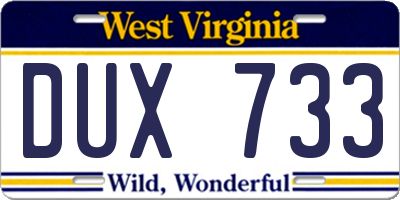 WV license plate DUX733