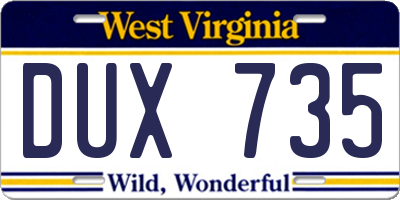 WV license plate DUX735