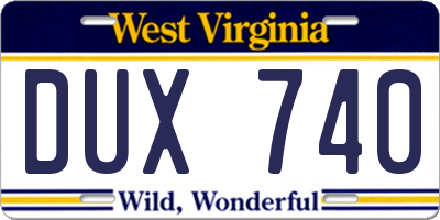 WV license plate DUX740