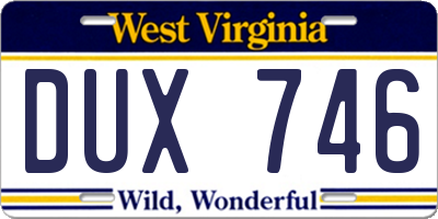 WV license plate DUX746