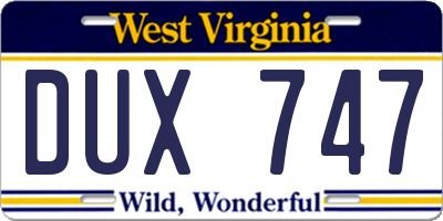 WV license plate DUX747