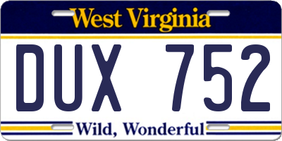 WV license plate DUX752