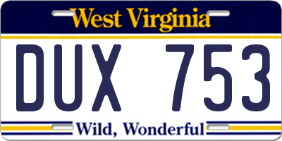 WV license plate DUX753