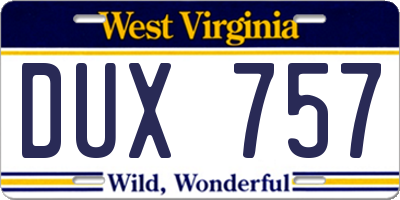 WV license plate DUX757