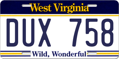 WV license plate DUX758