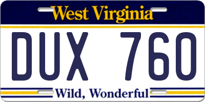 WV license plate DUX760