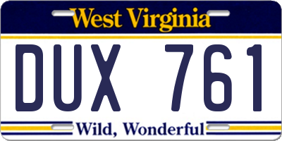 WV license plate DUX761