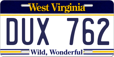 WV license plate DUX762