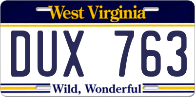 WV license plate DUX763