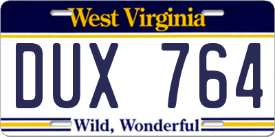 WV license plate DUX764