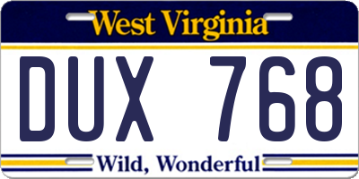 WV license plate DUX768