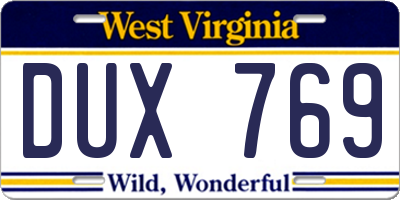 WV license plate DUX769