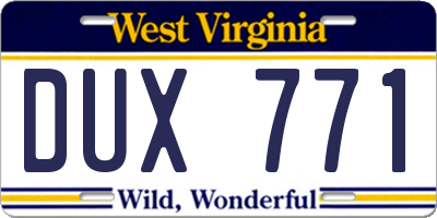 WV license plate DUX771